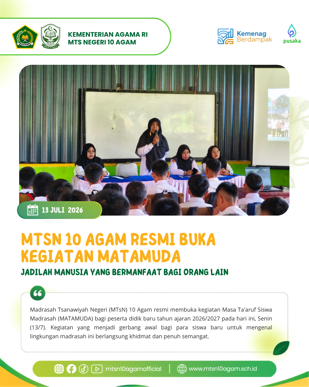 MTsN 10 Agam Resmi Buka Kegiatan MATAMUDA