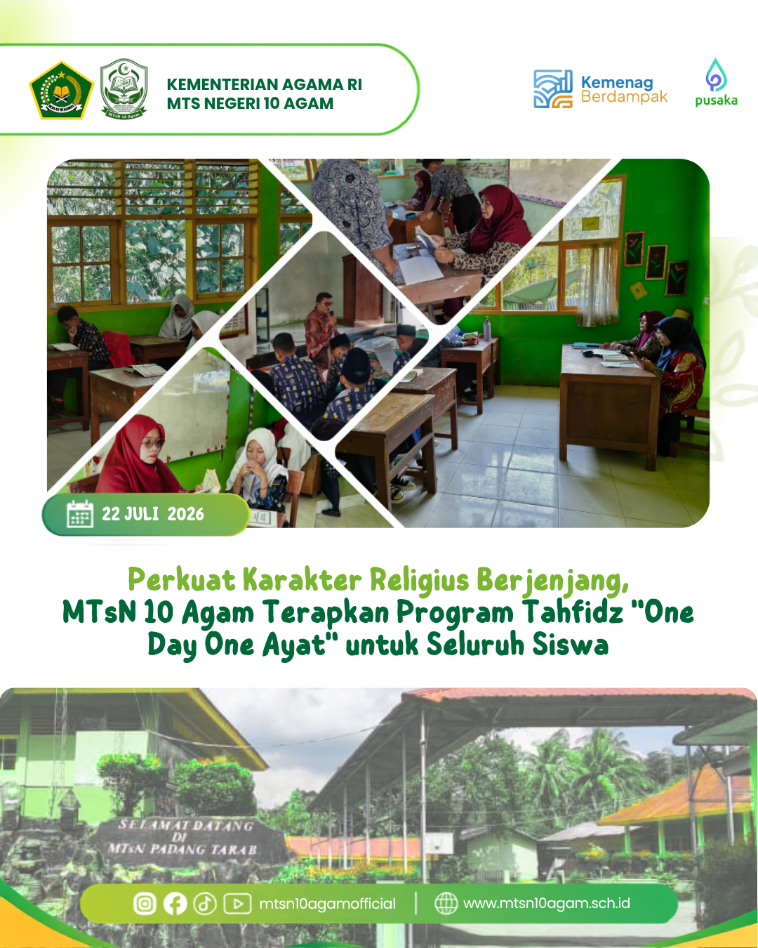 Perkuat Karakter Religius Berjenjang, MTsN 10 Agam Terapkan Program Tahfidz 