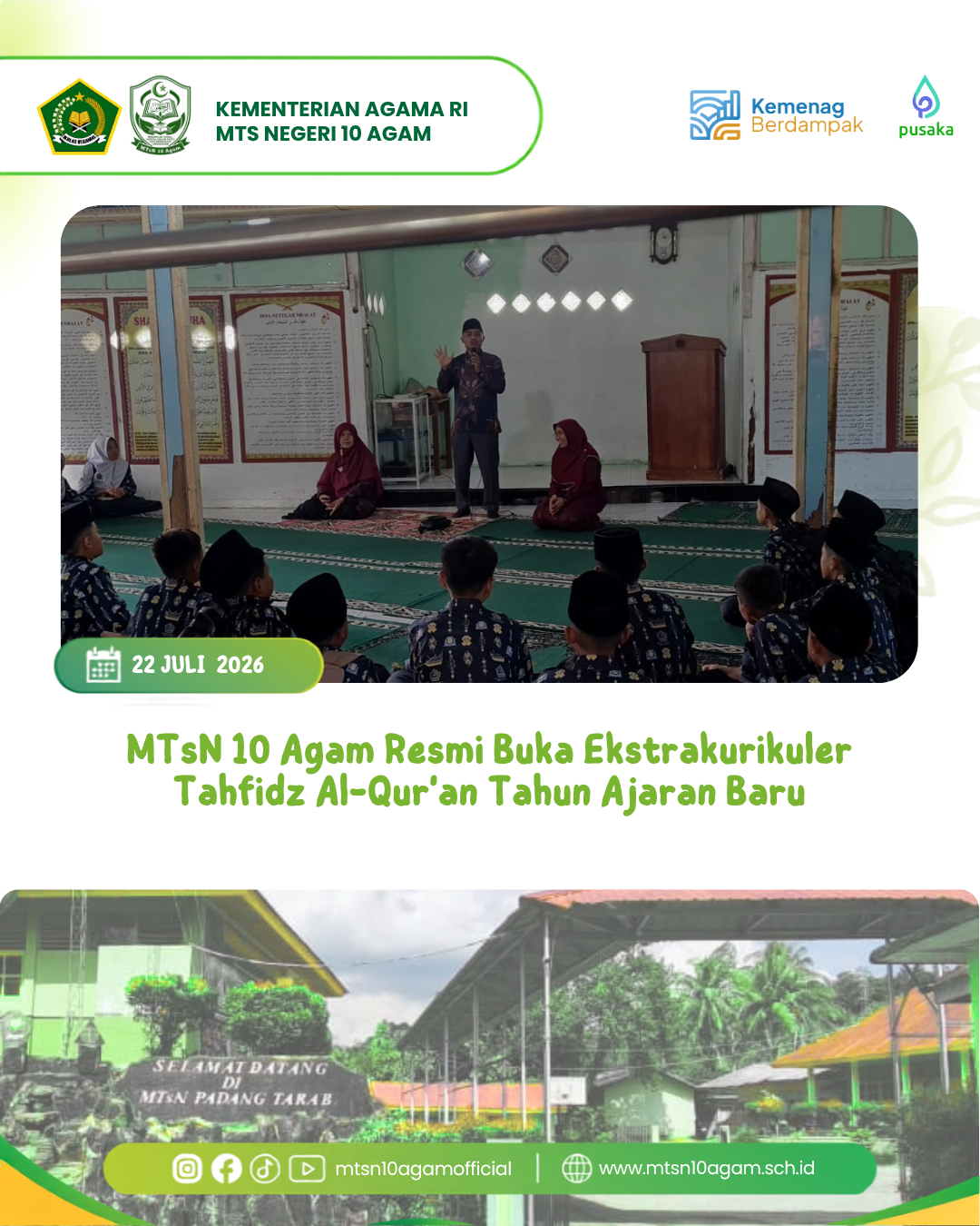 MTsN 10 Agam Resmi Buka Ekstrakurikuler Tahfidz Al-Qur'an Tahun Ajaran Baru