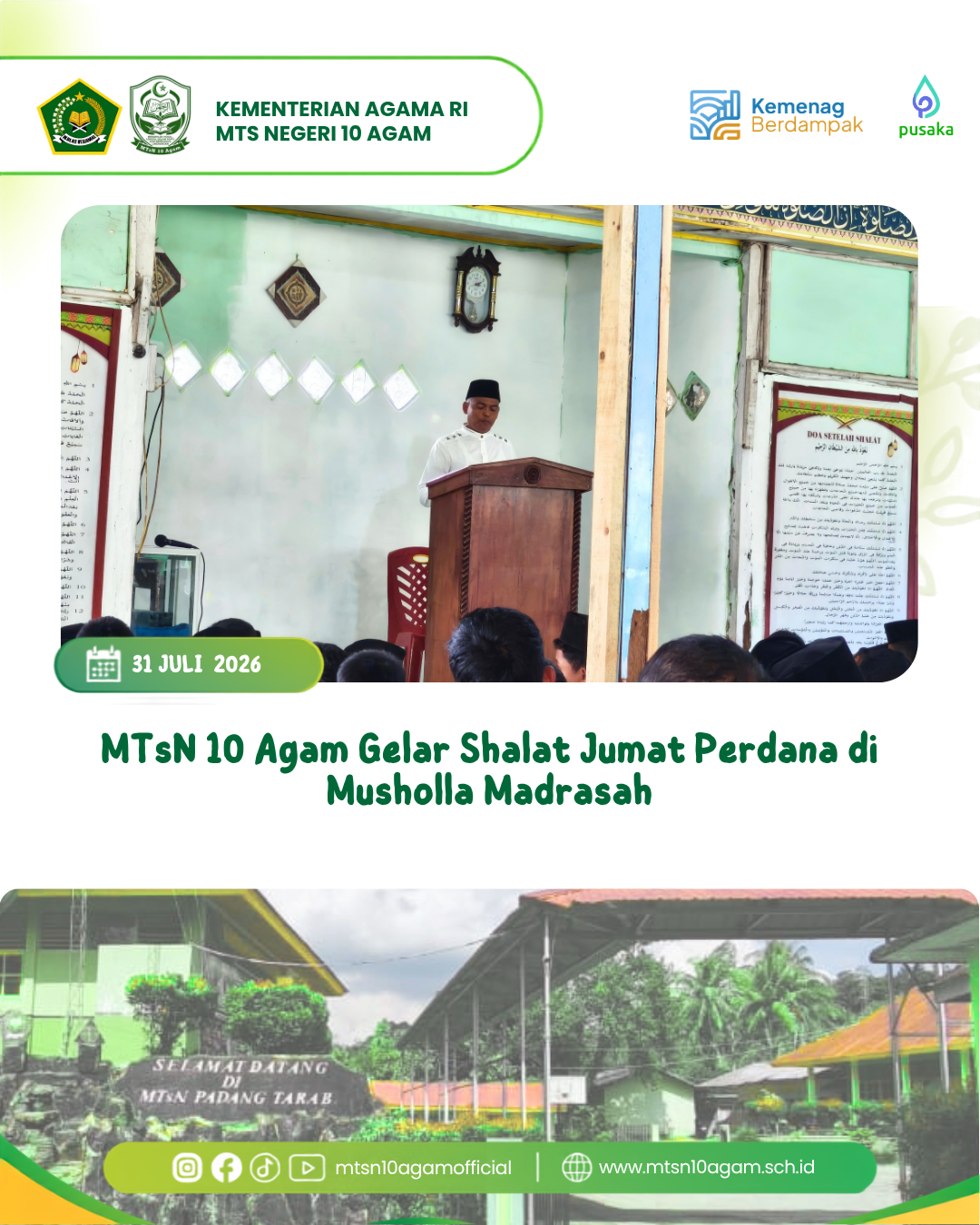 MTsN 10 Agam Gelar Shalat Jumat Perdana di Musholla Madrasah