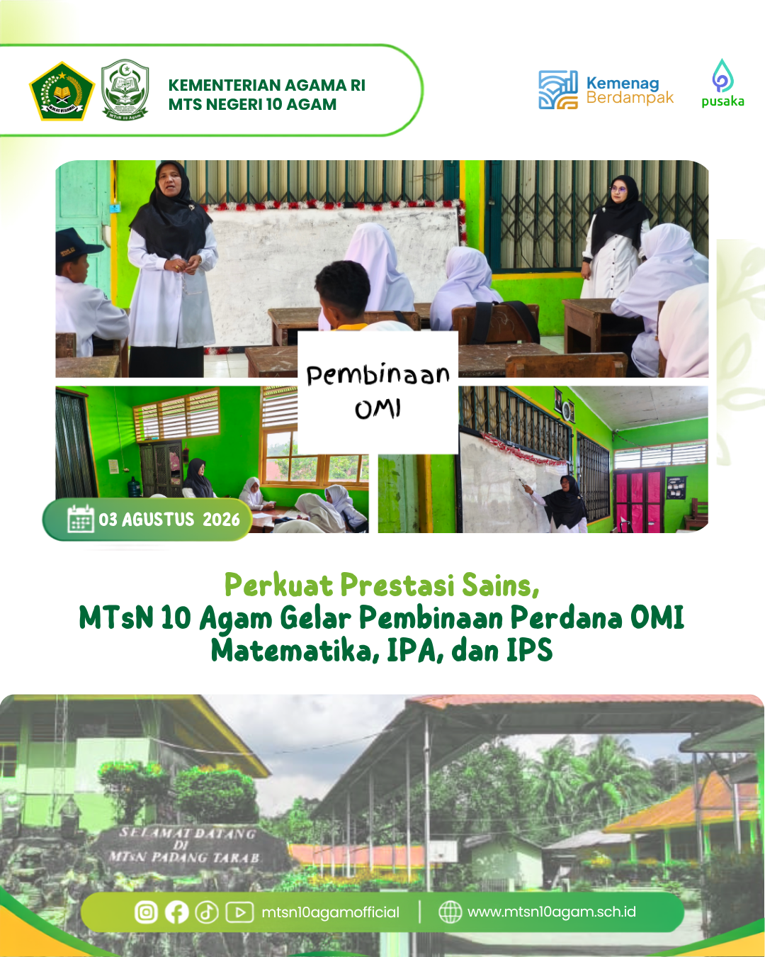 Perkuat Prestasi Sains, MTsN 10 Agam Gelar Pembinaan Perdana OMI Matematika, IPA, dan IPS