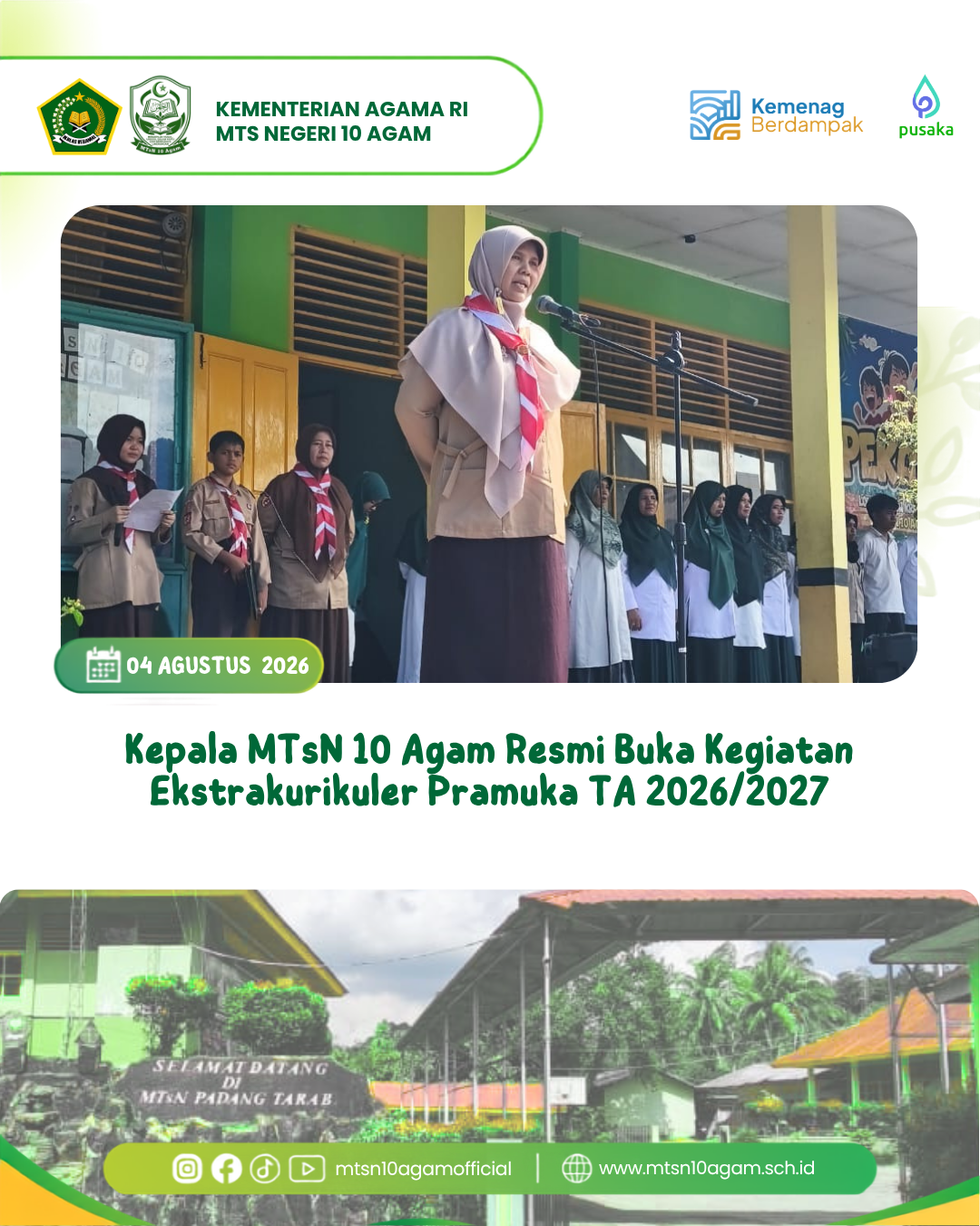 Kepala MTsN 10 Agam Resmi Buka Ekstrakurikuler Pramuka T.A 2026/2027