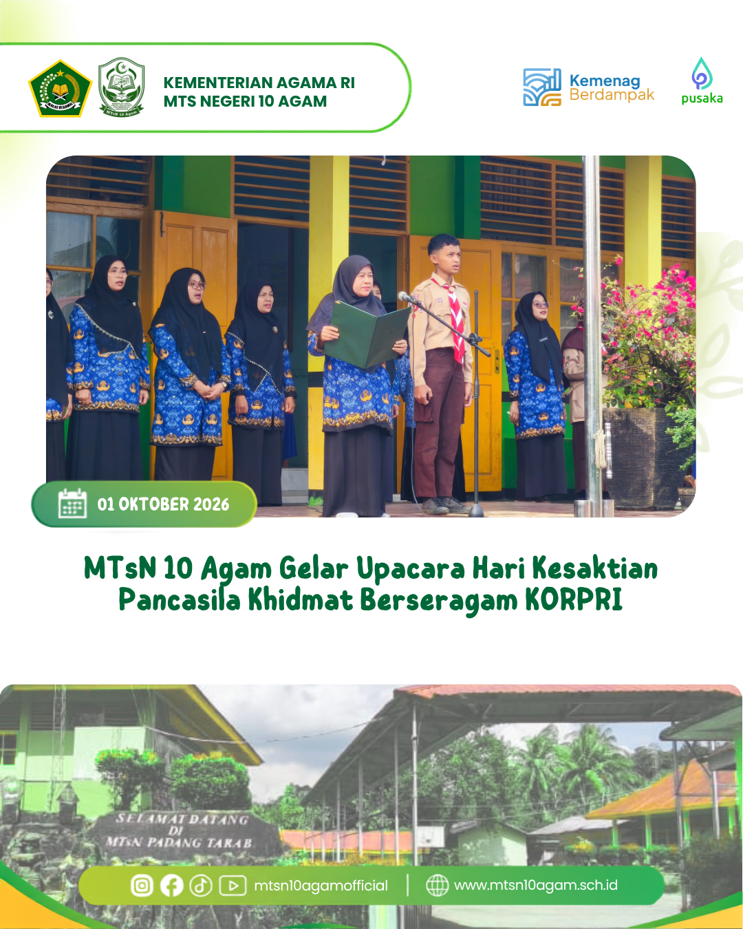 MTsN 10 Agam Gelar Upacara Hari Kesaktian Pancasila Khidmat Berseragam KORPRI